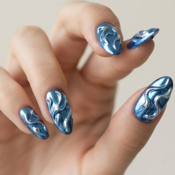 Long Bleu Cyber press-on nails